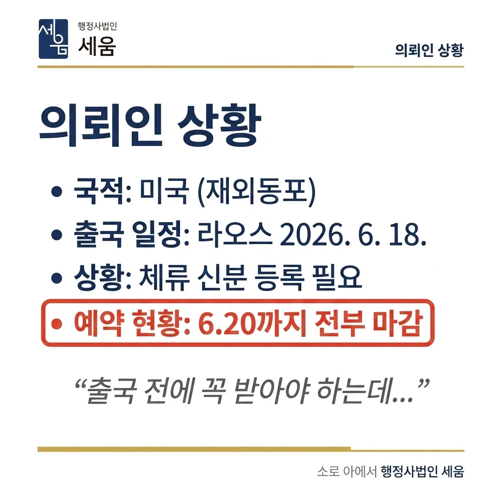 출입국 예약 마감 상황에서 재외동포 신고 대행으로 해결한 사례 — 카드 2