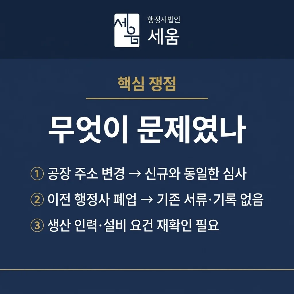 공장 이전 재신청으로 직접생산확인 발급, 2주 만에 완료한 사례 — 카드 3