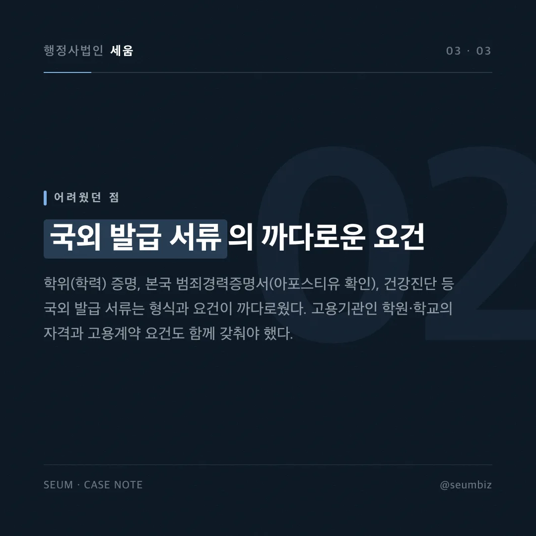국내거소신고증 재발급 사례, 아포스티유 서류 미비와 촉박한 출국 일정에도 기한 내 무사히 완료 — 카드 2